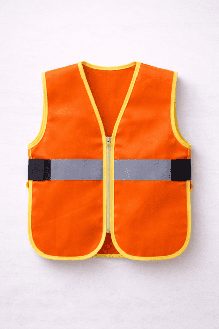 Turuncu çocuk güvenlik yeleği reflektörlü önden görünüm
