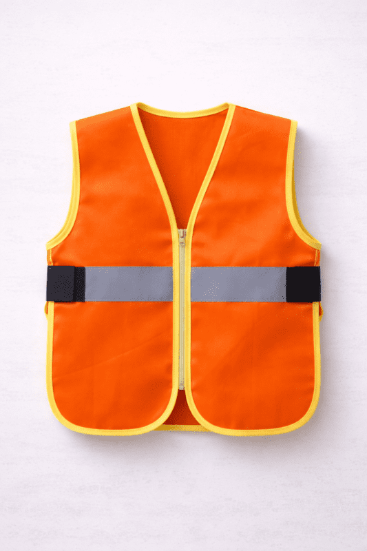 Turuncu çocuk güvenlik yeleği reflektörlü önden görünüm