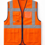 Turuncu fileli iş yeleği çok cepli önden görünüm