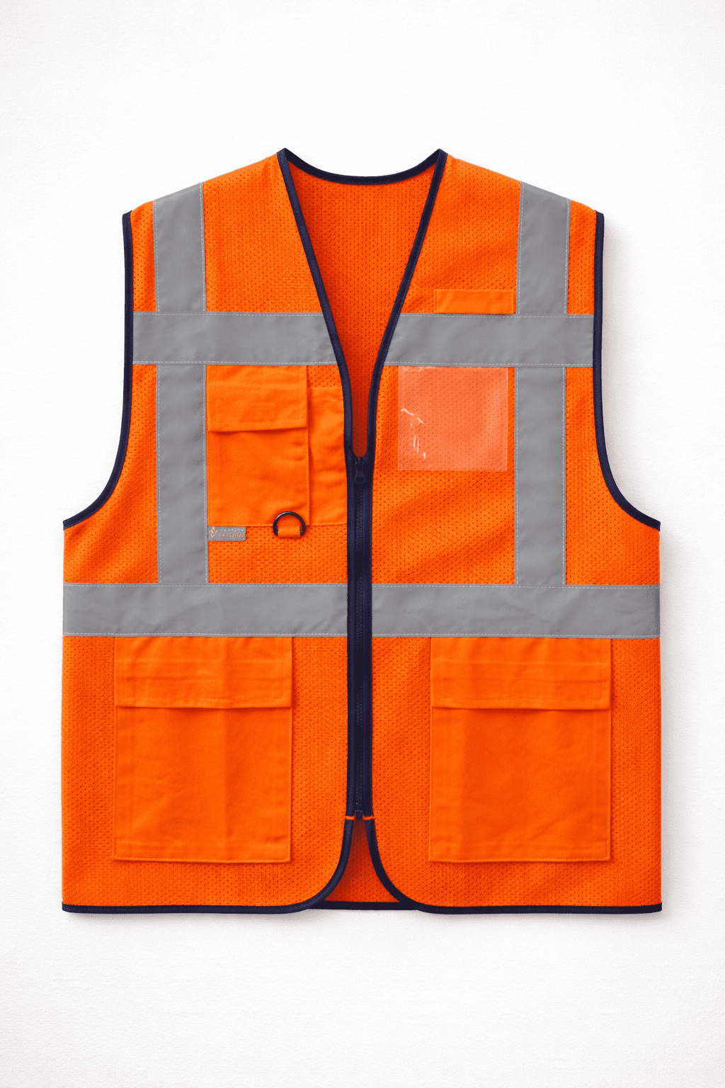 Turuncu Fileli İş Yeleği Hava Alan Doku Turuncu fileli iş yeleği çok cepli önden görünüm