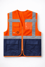 Turuncu Fileli Reflektörlü Yelek çok cepli önden görünüm