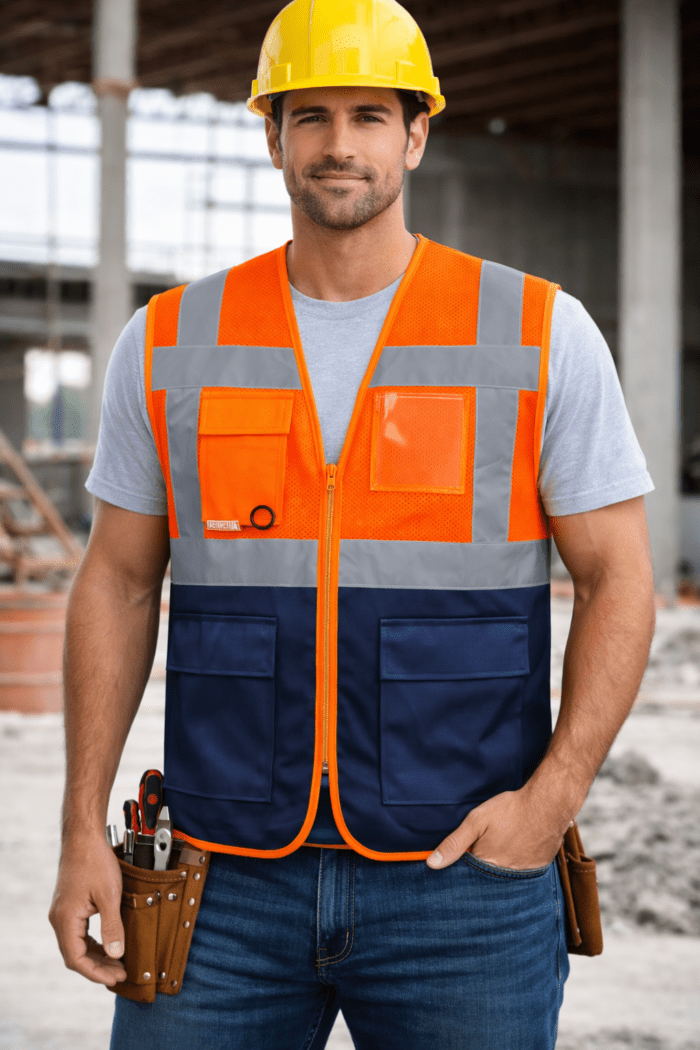 Turuncu Fileli Reflektörlü Yelek – Nefes Alabilir Çok Cepli Şantiye ve Saha Yeleği - Görsel 2