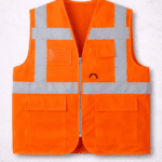 Turuncu reflektif çalışma yeleği çok cepli endüstriyel model