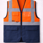 Turuncu reflektif teknik yelek çok cepli profesyonel model önden görünüm