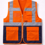 Turuncu çok cepli yelek profesyonel şantiye modeli önden görünüm