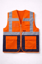 Turuncu çok cepli yelek profesyonel şantiye modeli önden görünüm