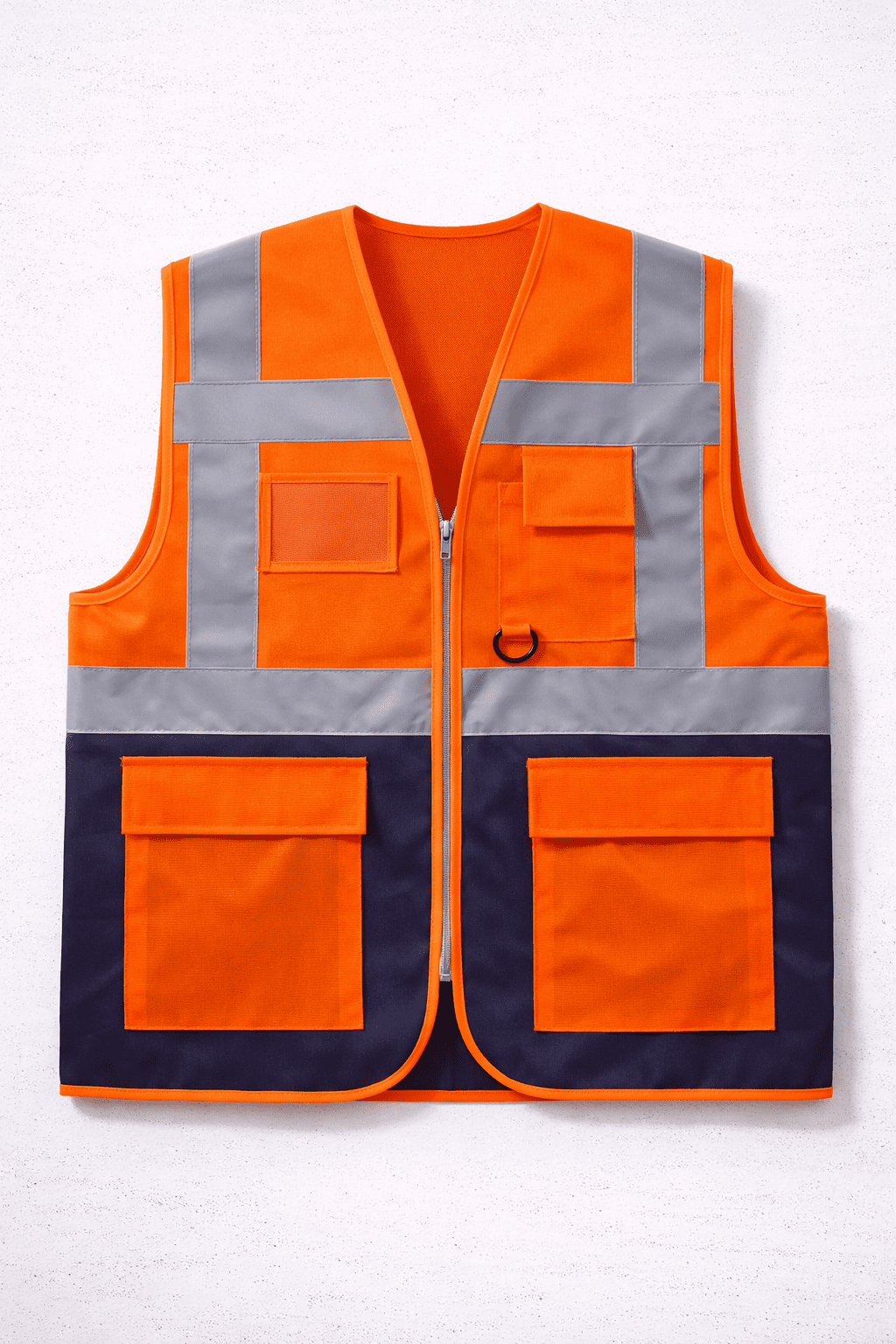 Turuncu Çok Cepli Yelek Tasarımı Turuncu çok cepli yelek profesyonel şantiye modeli önden görünüm