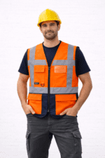 Turuncu Çok Cepli Reflektörlü Saha Yeleği – Profesyonel Şantiye Modeli - Görsel 2