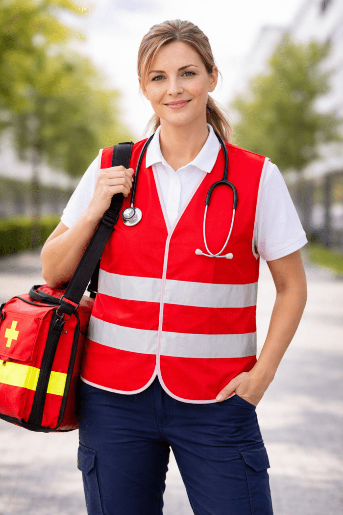 Kırmızı Çift Şerit Reflektif Yelek – Hafif Trafik ve Saha Uyarı Yeleği - Görsel 2