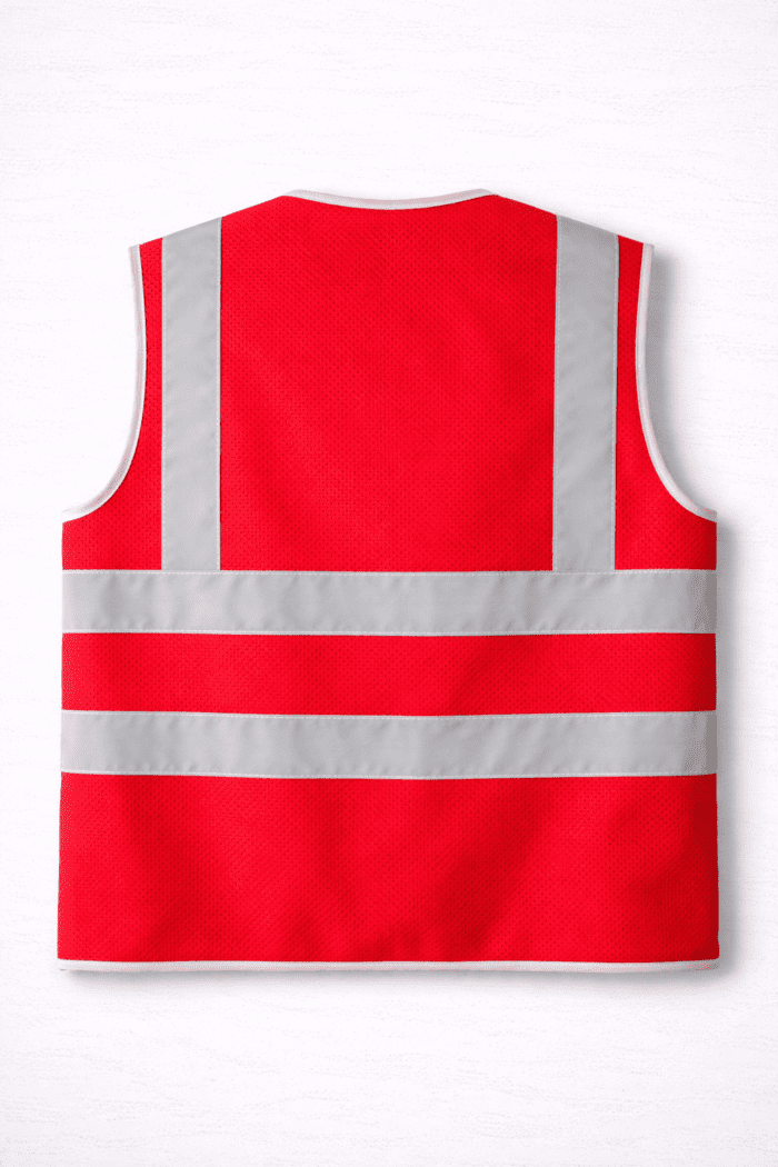 Kırmızı Fileli Reflektörlü İş Güvenliği Yeleği – Çok Cepli Yazlık Model - Görsel 3