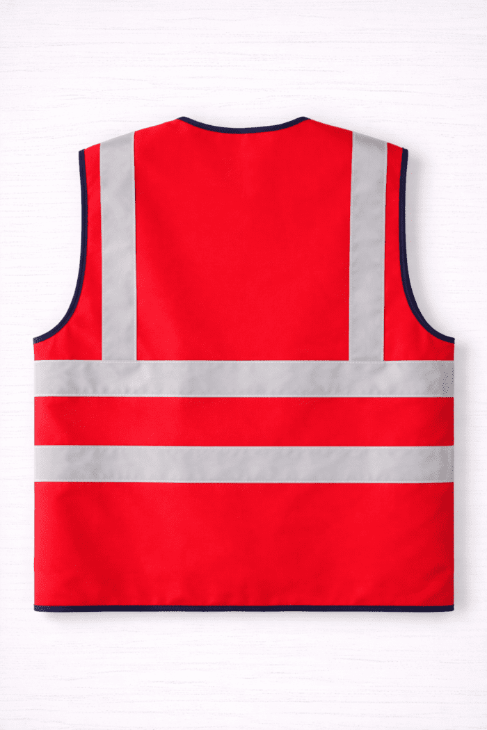 Kırmızı Reflektörlü İş Güvenliği Yeleği – Çok Cepli Yüksek Görünürlüklü Model - Görsel 2