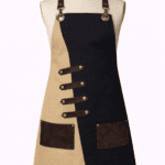 Siyah kanvas deri detaylı iş önlüğü önden görünüm