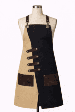 Siyah kanvas deri detaylı iş önlüğü önden görünüm