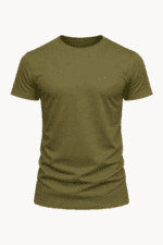 Haki yeşil yuvarlak yaka iş tişörtü önden görünüm penye kumaş ✅