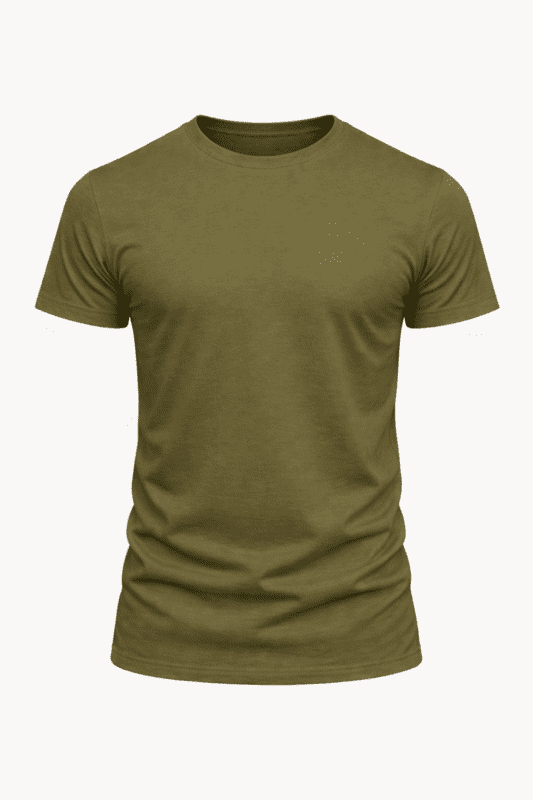 Haki yeşil yuvarlak yaka iş tişörtü önden görünüm penye kumaş ✅