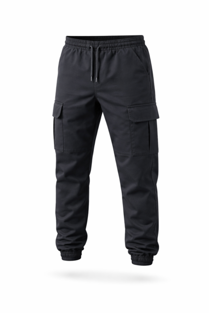 Antrasit gri kargo cepli jogger iş pantolonu önden görünüm lastikli paça