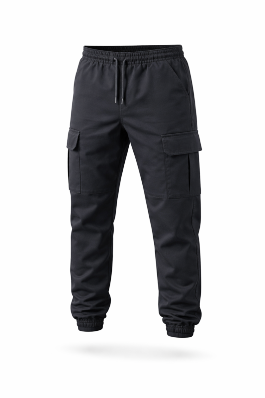 Antrasit gri kargo cepli jogger iş pantolonu önden görünüm lastikli paça