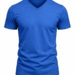 Mavi v yaka iş tişörtü önden görünüm %100 pamuklu nefes alan doku