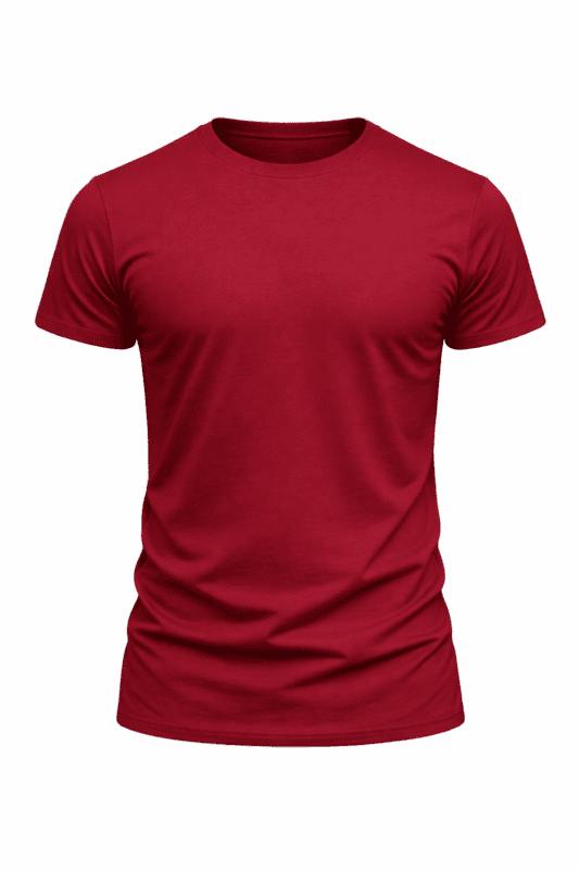 Bordo iş tişörtü bisiklet yaka önden görünüm pamuklu doku