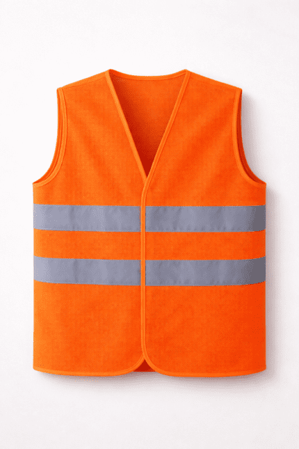 Turuncu fileli güvenlik yeleği çift bantlı nefes alabilir model önden görünüm