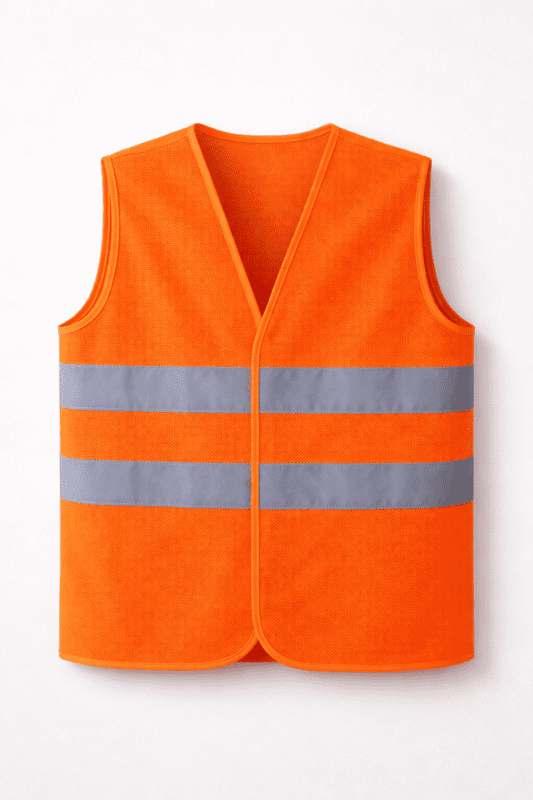 Turuncu fileli güvenlik yeleği çift bantlı nefes alabilir model önden görünüm
