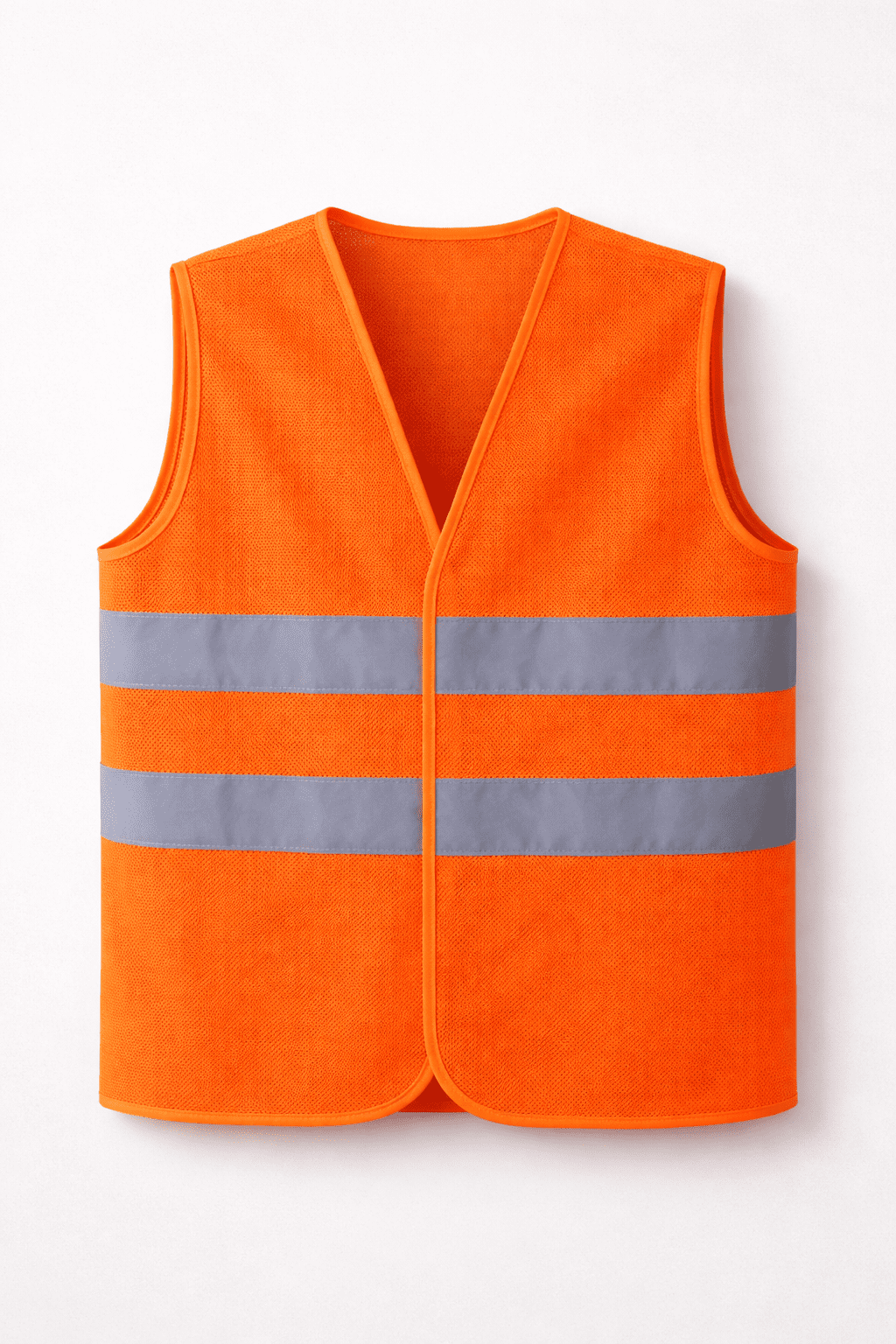 Turuncu Fileli Güvenlik Yeleği Tasarımı Turuncu fileli güvenlik yeleği çift bantlı nefes alabilir model önden görünüm