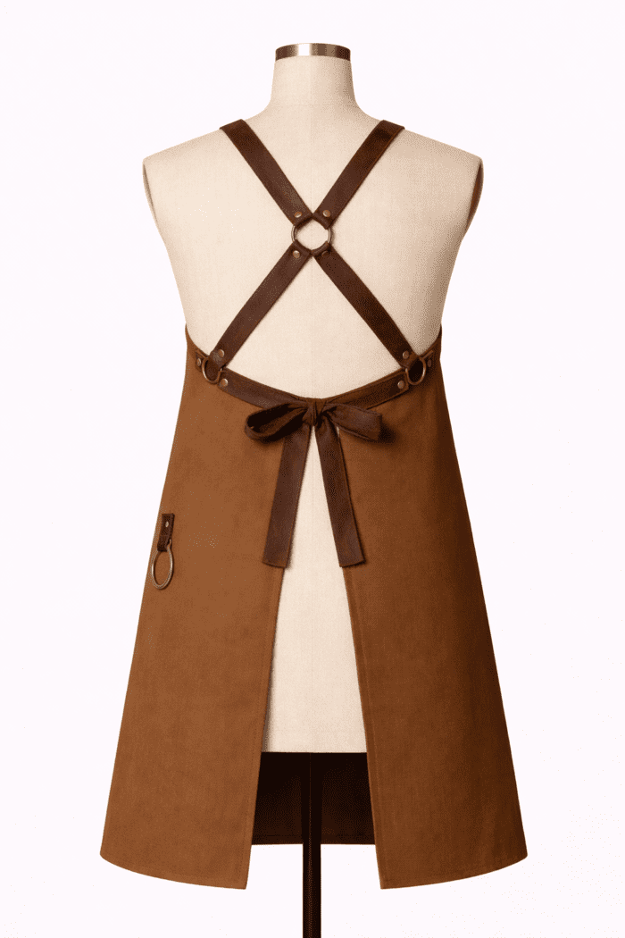 Profesyonel taba kanvas iş önlüğü arka detay ve dikiş kalitesi