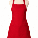 Kırmızı profesyonel iş önlüğü önden görünüm şık ve canlı tasarım