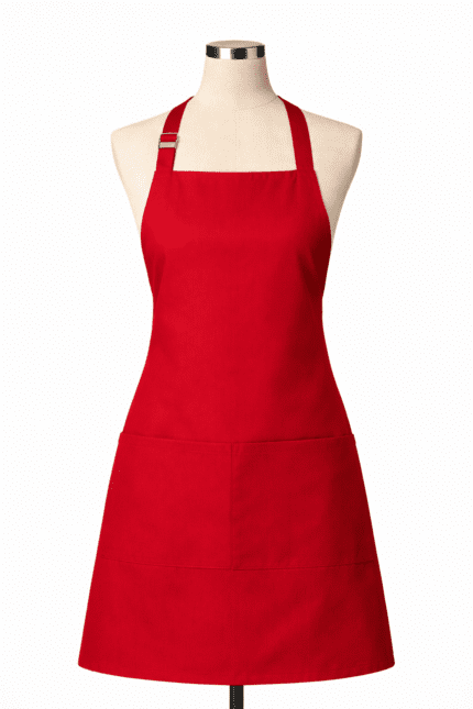 Kırmızı profesyonel iş önlüğü önden görünüm şık ve canlı tasarım