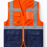 Cepli reflektörlü iş yeleği turuncu çok cepli yüksek görünürlüklü iş güvenliği yeleği