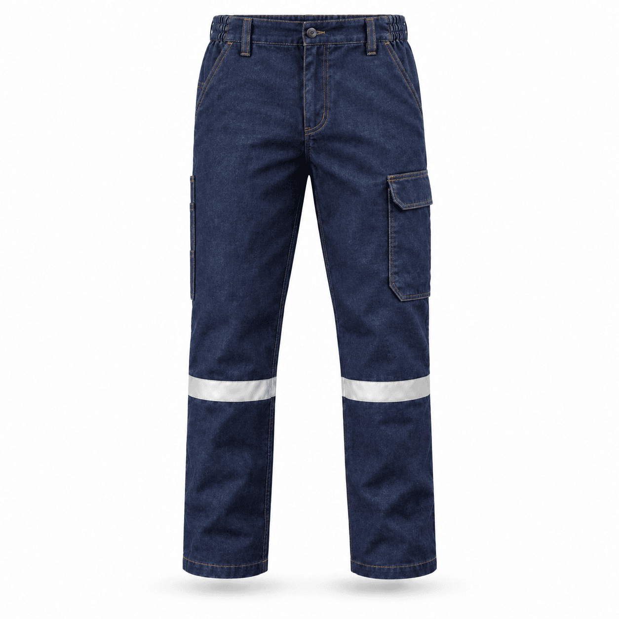 reflektorlu-kargo-cepli-kot-is-pantolonu-indigo-mavi-on Reflektörlü Kargo Cepli İş Pantolonu – Düz Paça Dayanıklı İşçi Pantolonu - Görsel 1