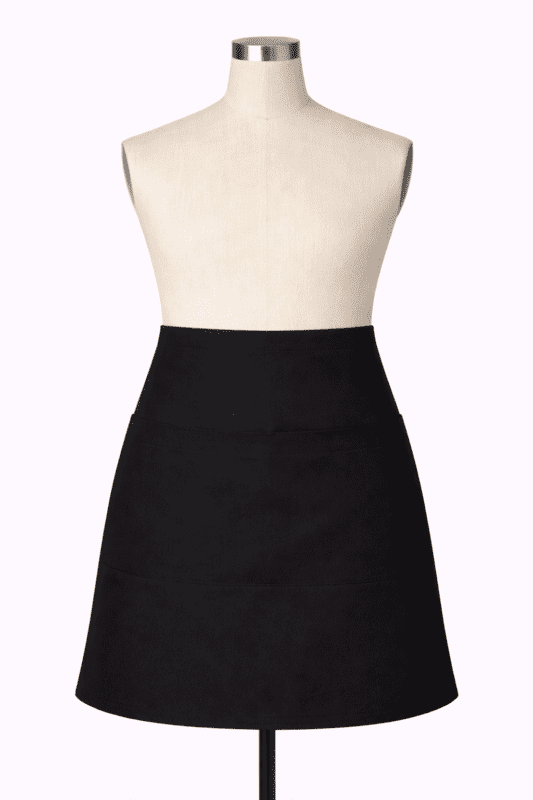 Siyah kısa belden bağlamalı servis önlüğü ön görünüm