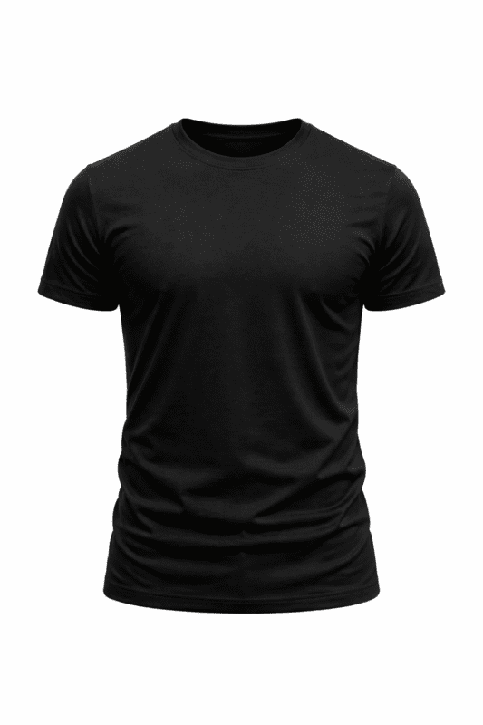 Siyah pamuklu iş tişörtü bisiklet yaka önden görünüm