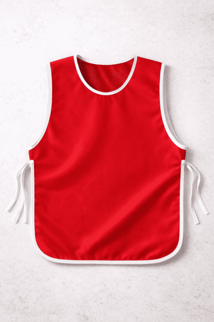 Kırmızı ikaz yeleği önden görünüm cırtlı tasarım