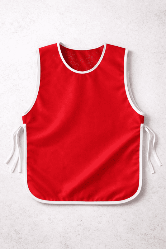 Kırmızı ikaz yeleği önden görünüm cırtlı tasarım