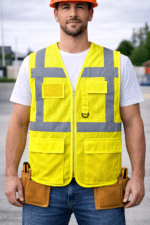 Sarı Fileli Reflektif İş Yeleği – Çok Cepli Nefes Alabilir Hi-Vis Saha Modeli - Görsel 2