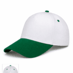 Logonuz için baskıya uygun, dikişsiz ön paneli bulunan beyaz yeşil promosyon şapka.