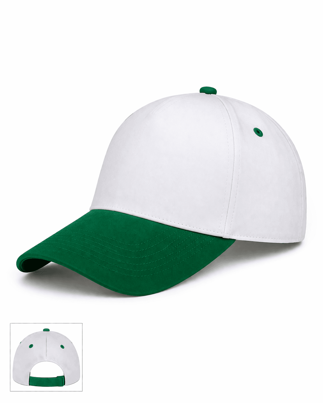 Beyaz ve yeşil promosypn şapka fotoğrafı Logonuz için baskıya uygun, dikişsiz ön paneli bulunan beyaz yeşil promosyon şapka.
