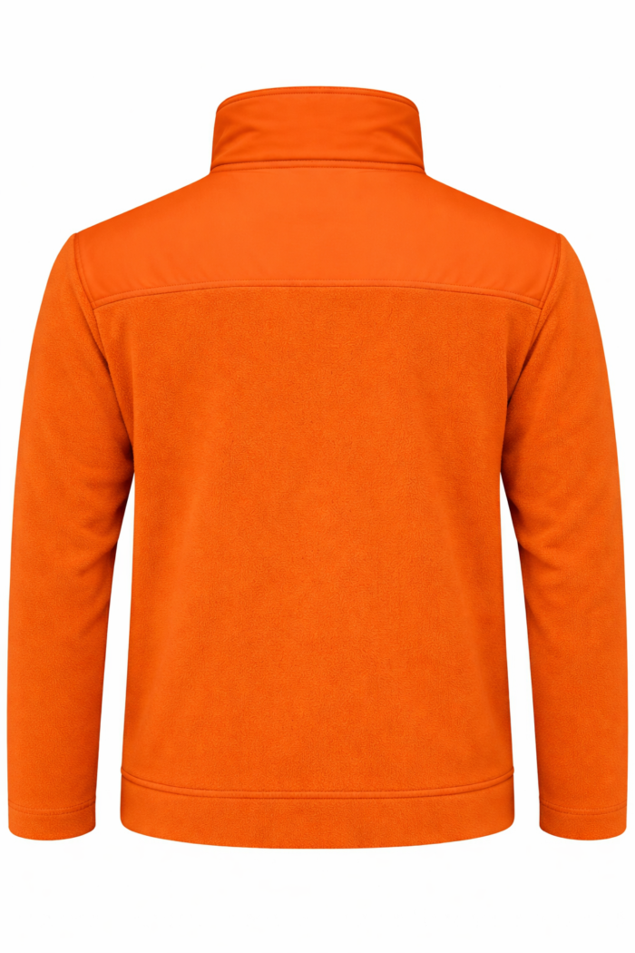 Turuncu softshell destekli polar sırt ve dikiş detayları