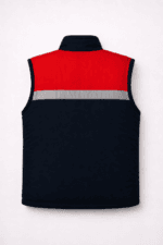 Reflektörlü kırmızı lacivert iş güvenliği yeleği arka görünüm