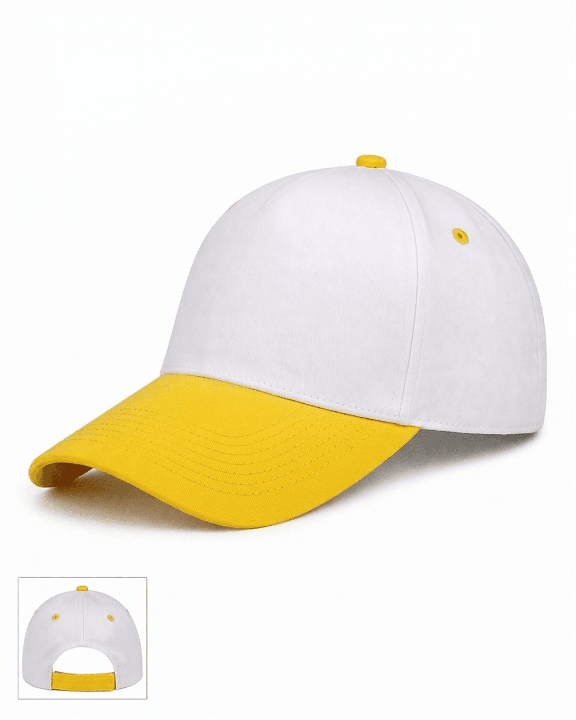 beyaz sarı promosyon şapka Logonuz için baskıya uygun, dikişsiz ön paneli bulunan beyaz sarı promosyon şapka.