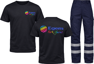 Egem Ambalaj personel iş kıyafeti seti – tişört ve iş pantolonu – ProUniforma Manisa üretimi