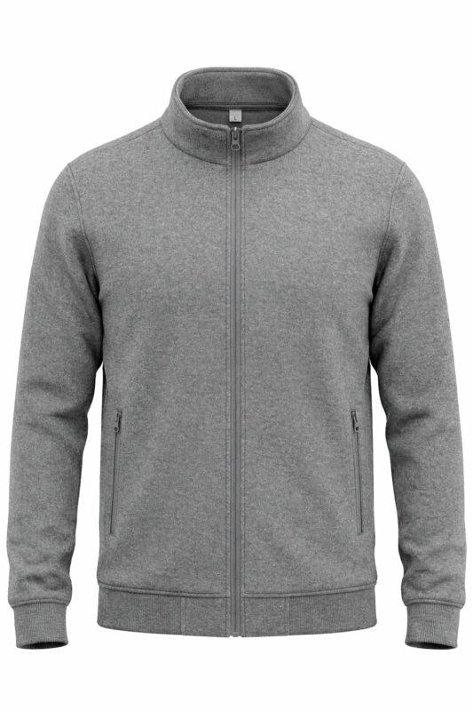 Erkek gri polar ceket önden görünüm kışlık mont tasarımı