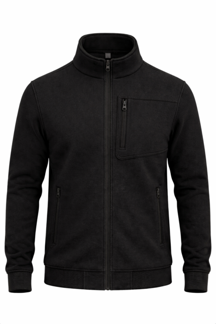 Erkek siyah 3 cepli iş polar önden görünüm kırmızı fermuarlı tasarım