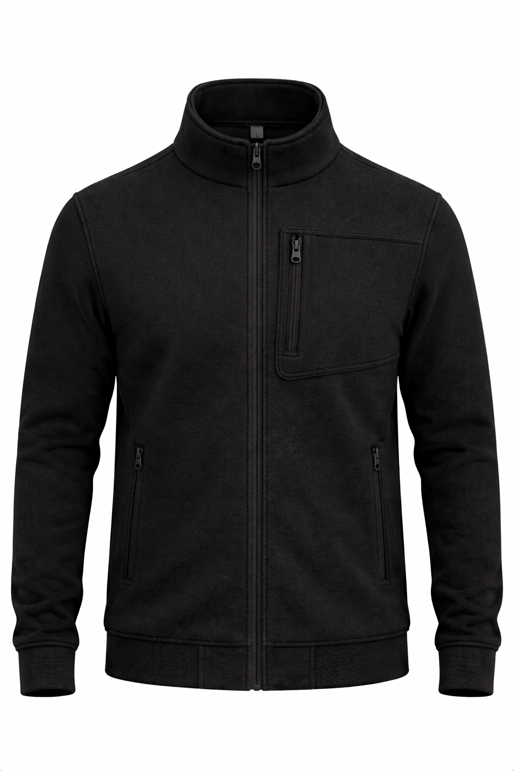 Erkek Siyah 3 Cepli İş Polar Ön Görünüm Fonksiyonel Cepler Erkek siyah 3 cepli iş polar önden görünüm kırmızı fermuarlı tasarım