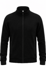 Erkek siyah polar ceket önden görünüm tam fermuarlı kışlık model