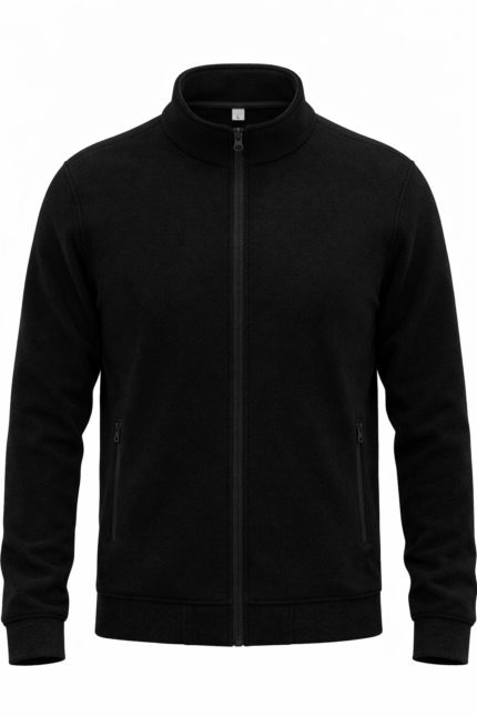 Erkek siyah polar ceket önden görünüm tam fermuarlı kışlık model