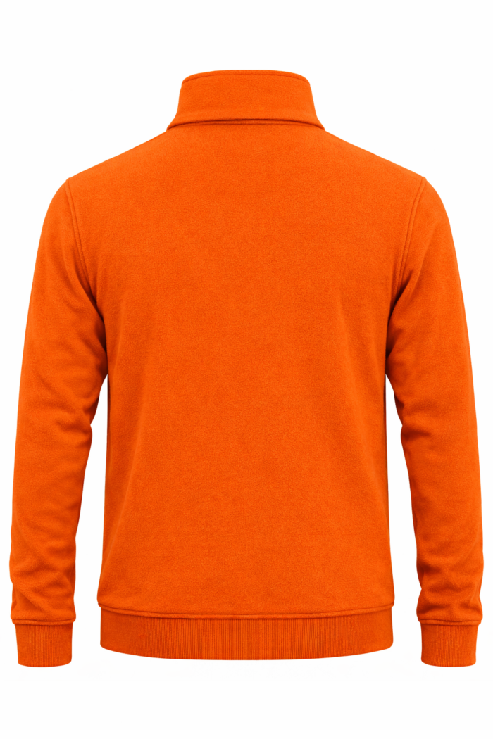 Erkek turuncu iş polar ceketi sırt ve dikiş detayları