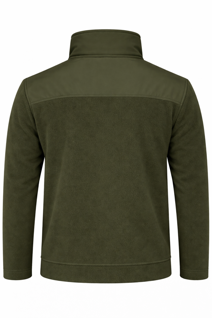 Haki softshell iş poları sırt ve dikiş detayları