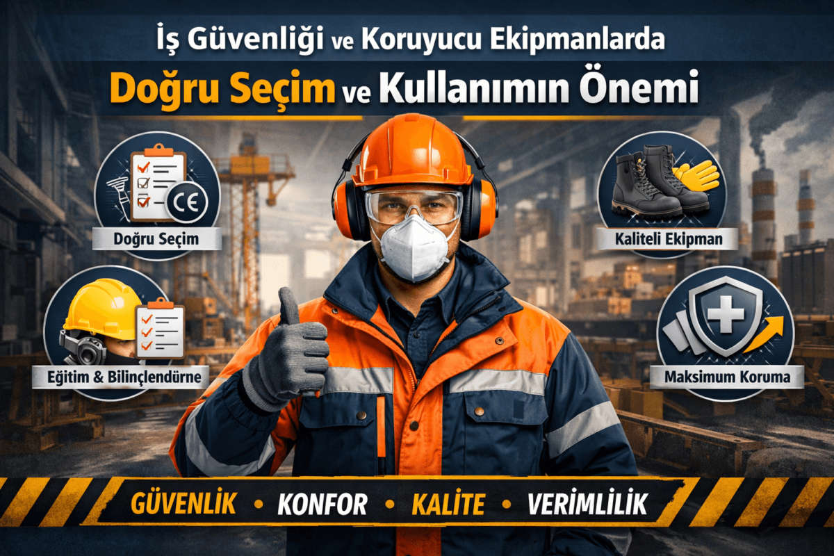 İş güvenliği ekipmanları ile donatılmış çalışan doğru seçim ve kullanım örneği
